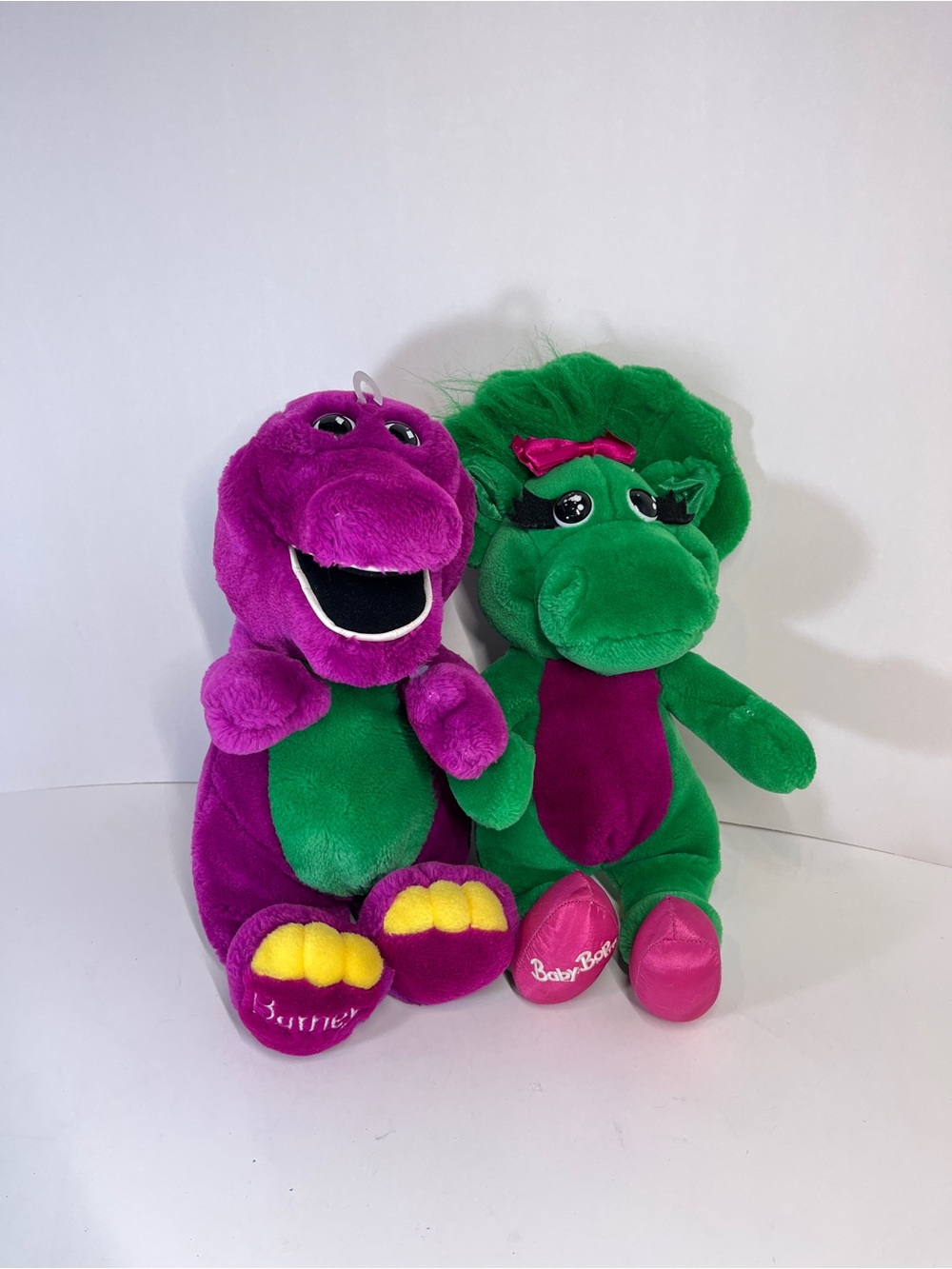 Vintage 1992 Barney & Baby Bop Dinosaur Plush Stuffed Animal Lot Lyons Friends
